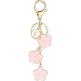 XGALBLA Women's Initial Keychain White/Pink/Black Flower Charms for Key Cute Letter Keyring for Handbag Backpack Accessories