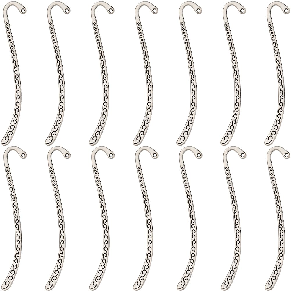 SUNNYCLUE 1 Box 20Pcs Bookmark Hooks Bulk Antique Silver Bookmarks Metal Retro Carved Book Marks with Hole Alloy Tibetan Style Embossed Vintage Book Mark for Reading Lovers Men Women Accessories