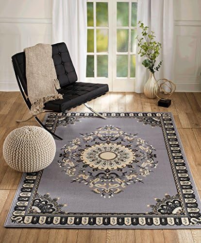 NEW CHATEAU S2 GREY BLACK ORIENTAL PERSIAN STYLE AREA RUG (5X7 AREA RUG)