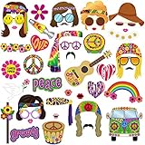 60s Photo Booth Props, 45pcs BizoeRade 60s Party Photo Booth, 1960s Theme Hippie Party Decorations, 60's Flower Power Photo Props for Groovy Party Woodstock Party