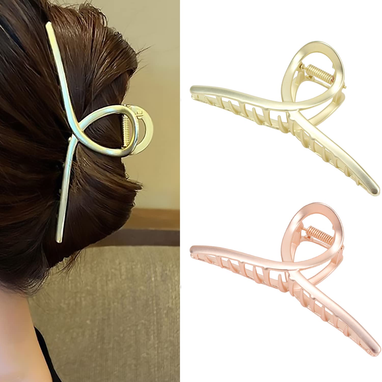 Photo 1 of 2Pack Matte Metal Hair Claw Clips Strong Hold No Slip Hair Clamp for Thin and Thick Hair Accessoriesas Gift for Women Girls (2pcs/box,Matte Gold & Rose Gold)
