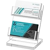 HIIMIEI Business Card Holder Desk, Acrylic Business Card Display, 2 Tier Clear Business Card Stand for Office, Exhibition, Meeting, Home, 120 Card Capacity