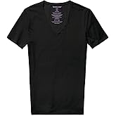 Tommy John Men's Cool Cotton Deep V-Neck Shirt, Stay Tuck Design, Soft Stretch Fabric Cotton, Comfortable Fit Premium Men's T-Shirt, Short Sleeve Undershirts for Men, Black, Medium