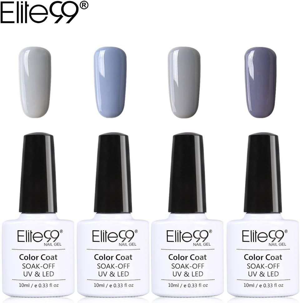 Elite99 Soak Off UV LED Gel Nail Polish Grey Series Manicure Collections Nail Art Decoration 10ml (C008-4pcs)