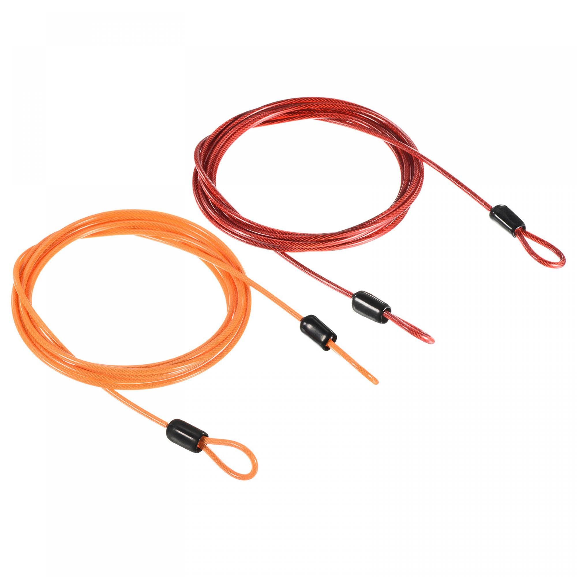 PATIKIL Security Steel Cable 2.5mm x 2m/6.56ft Coated Luggage Lock Wire Rope with Double Loop Orange, Red 2 Pack