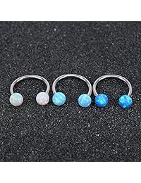 ZS 16G Opal Stainless Steel Horseshoe Circular Barbell Nose Hoop Ring Lip Helix Earrings Septum Ring