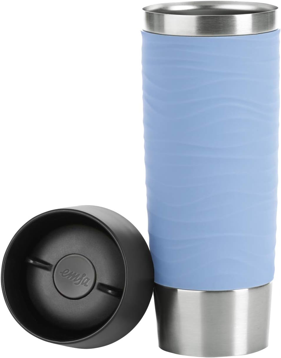 Emsa N2012200 Waves Grande Travel Mug/Thermal Mug, Stainless Steel Silicone Plastic, Powder Blue, 500 ml - Image 3