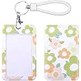 SHININGEYES ID Card Badge Holder Key Chain with Metal Keyring, Plastic Slide Open with ID Window for Women Men Girls Students,Flowers