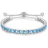 Cranmadia Valentines Day Gifts Sterling Silver Birthstone Tennis Bracelets for Women 4mm Tennis Bolo Bracelet Fashion Jewelry Birthday Gifts for Women Wife Mom Her | Adjustable Size 9"