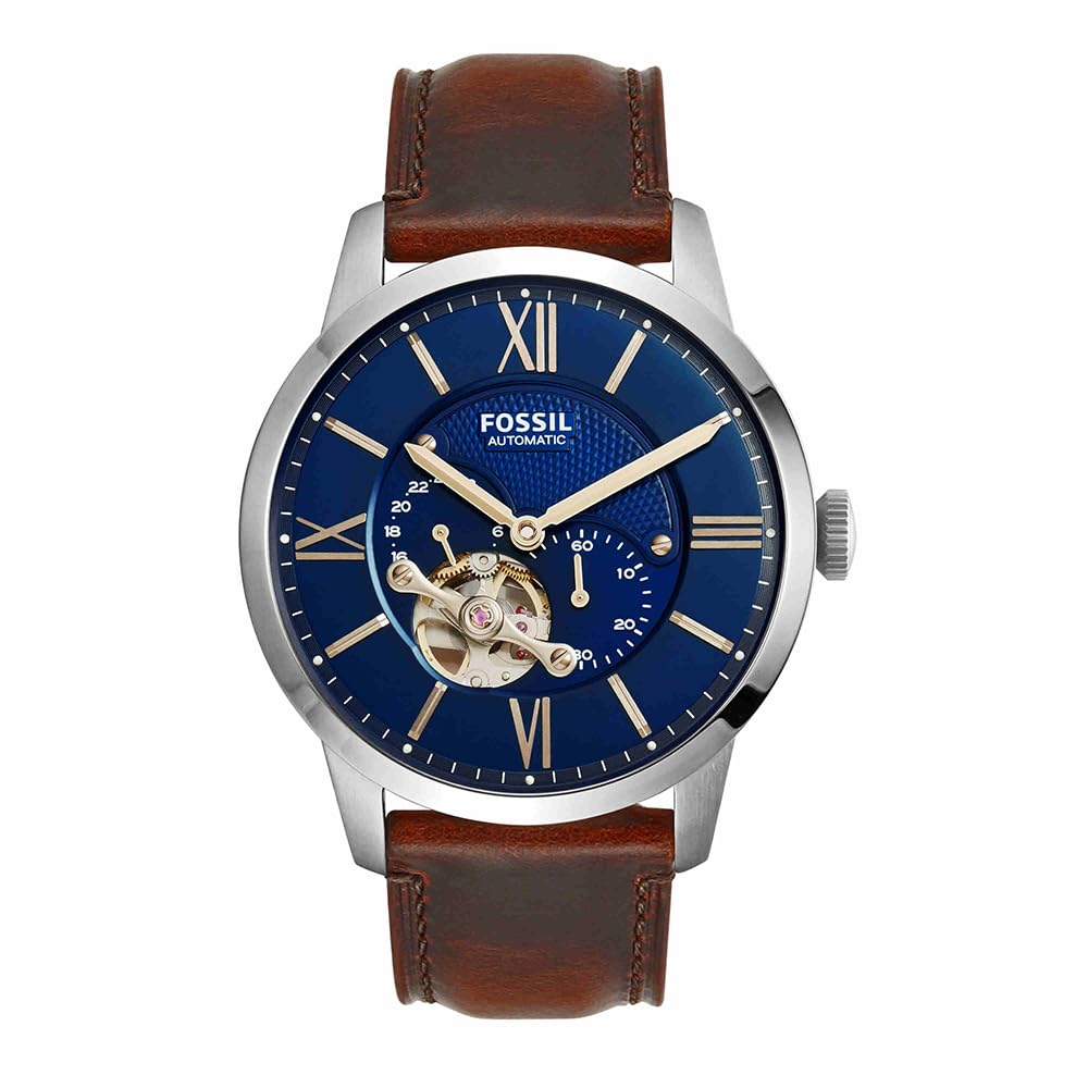 FOSSIL Townsman Men's Automatic Watch with Blue Dial and Brown Leather Strap ME3110