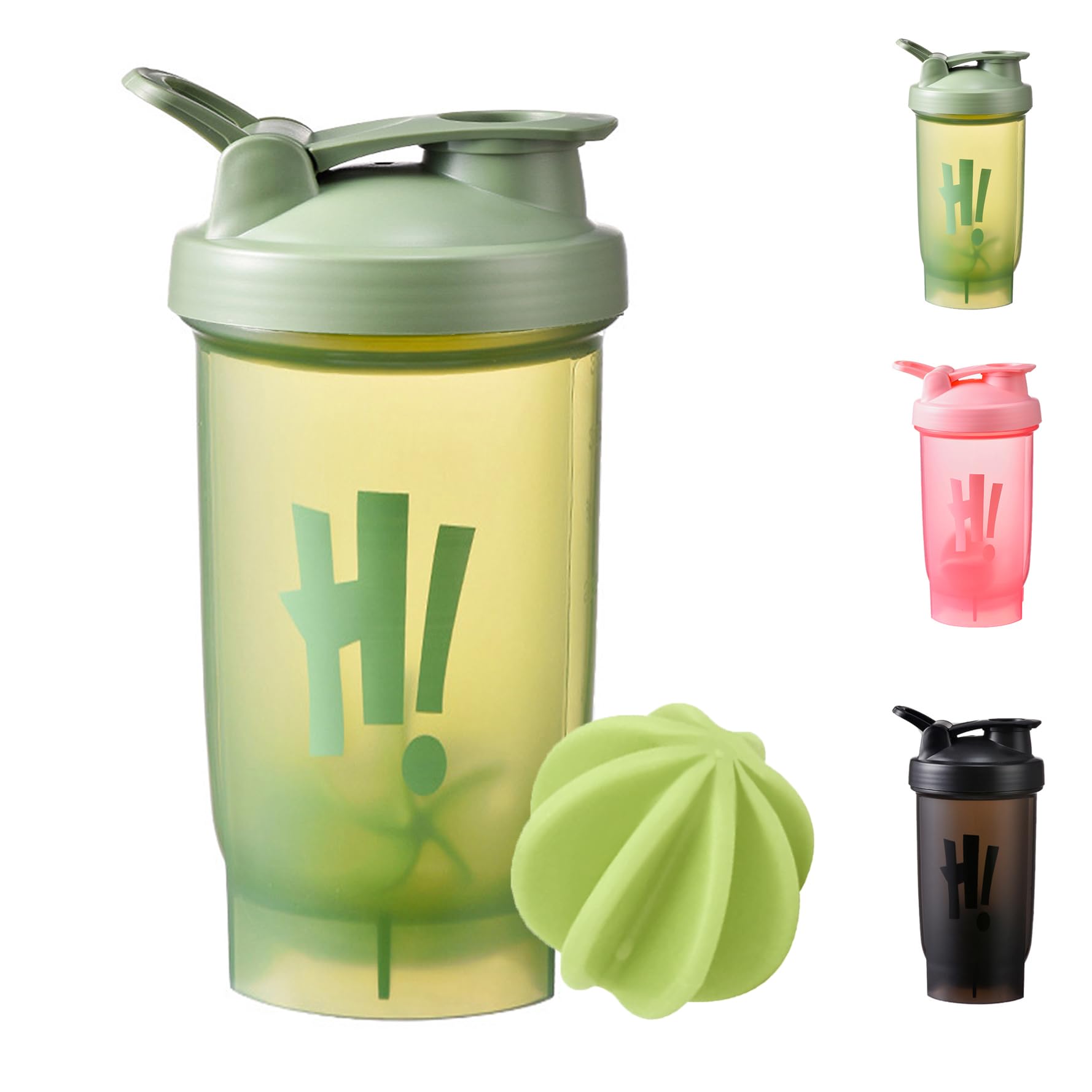 KANGSIT Protein Shaker Bottle with Mixing Ball, BPA- and DEHP-free, Leakproof Flip On Lid- Protein & Supplement Shaker Bottle 700ml (Green)