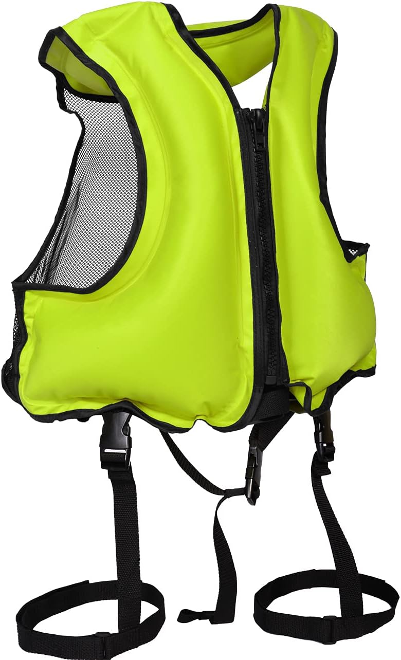 PQPB Inflatable Snorkel Vest for Adult Upgraded Air Valve Buoyancy Aid Swim Jackets with Leg Straps Green: Sports & Outdoors