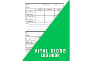 Vital Signs Log Book: The Vital Signs Notebook Large Print helps those vision impaired to monitor any one or all of the vital signs like ... rate, ... weight or oxygen level, 8.5" x 11" 110 Pages