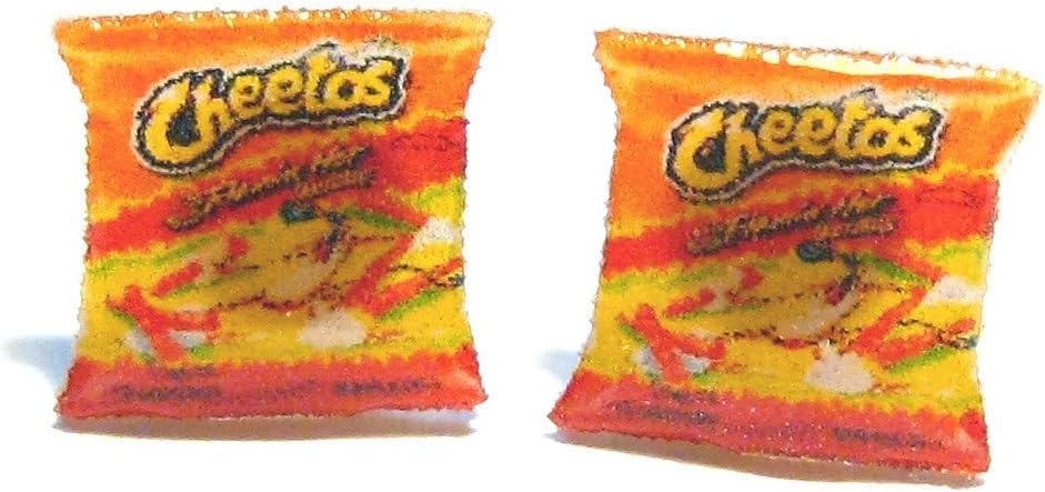 Bags of Chips Stud Earrings - Hot Cheetos - Tiny Food Jewelry