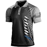 H HYFOL Short Sleeve Polo Shirts for Men Graphic Stretch Casual American Patriotic Raglan Golf Polos for Men