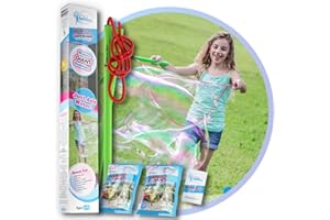 WOWmazing Giant Bubble Wands Kit: (4-Piece Set) | Incl. Wand, Big Bubble Concentrate and Tips & Trick Booklet | Outdoor Toy for Kids, Boys, Girls | Bubbles Made in The USA