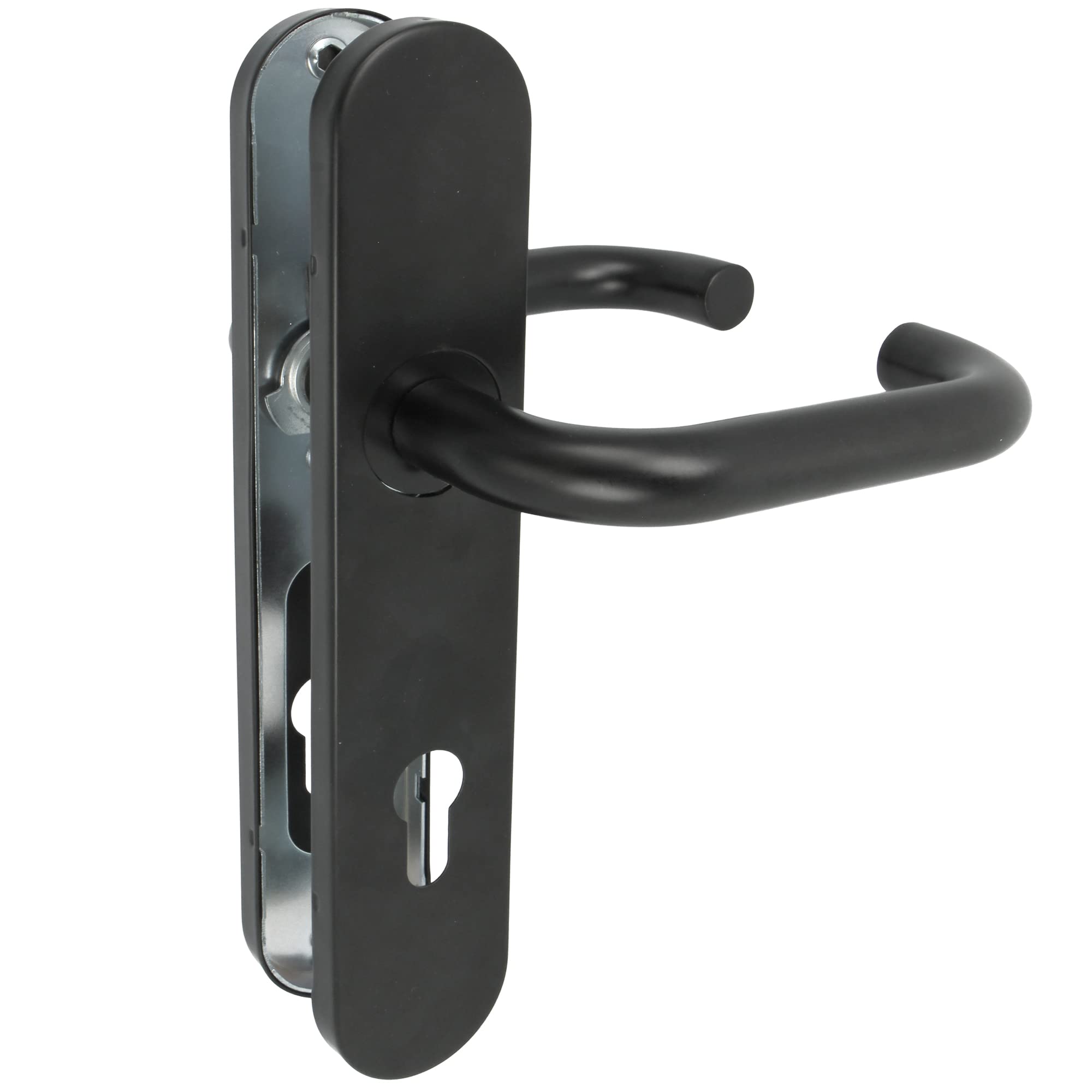 Amig - Door Handle Set Polypropylene Plate for Doors 245x45mm 8mm Square Pin Simple Design Ideal for Home or Office with Key Rosette Steel and Black Polypropylene