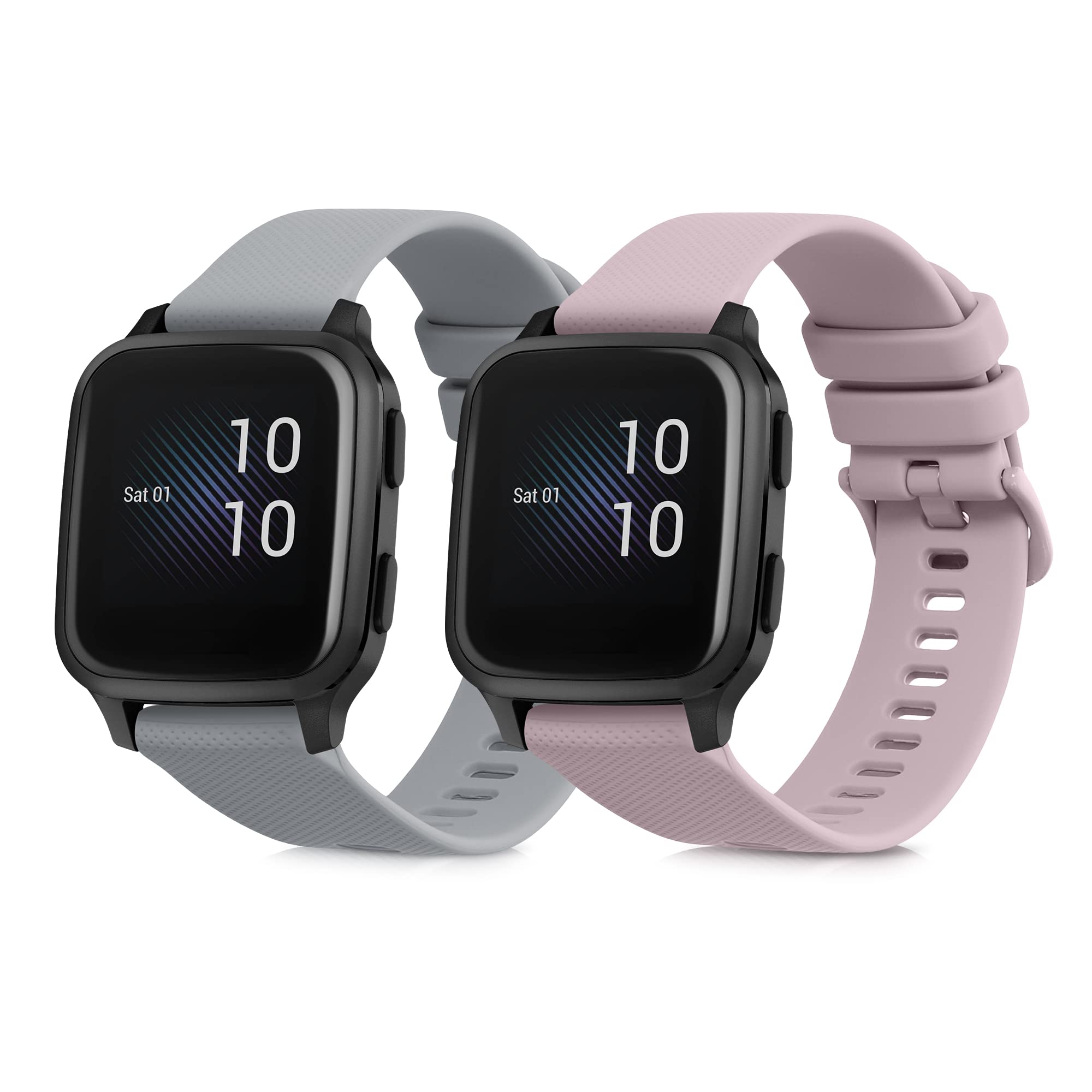 kwmobile 2x Straps for Garmin Venu Sq Music/Sq Watch Strap - Silicone Replacement Watch Strap Set - Replacement Bands Grey/Dusty Pink