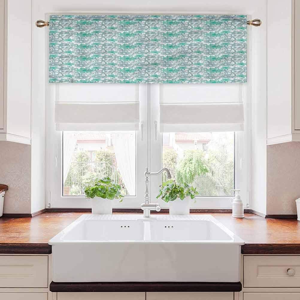 Cortina de cenefa de cocina Ahuimin con bolsillo para barra, turquesa