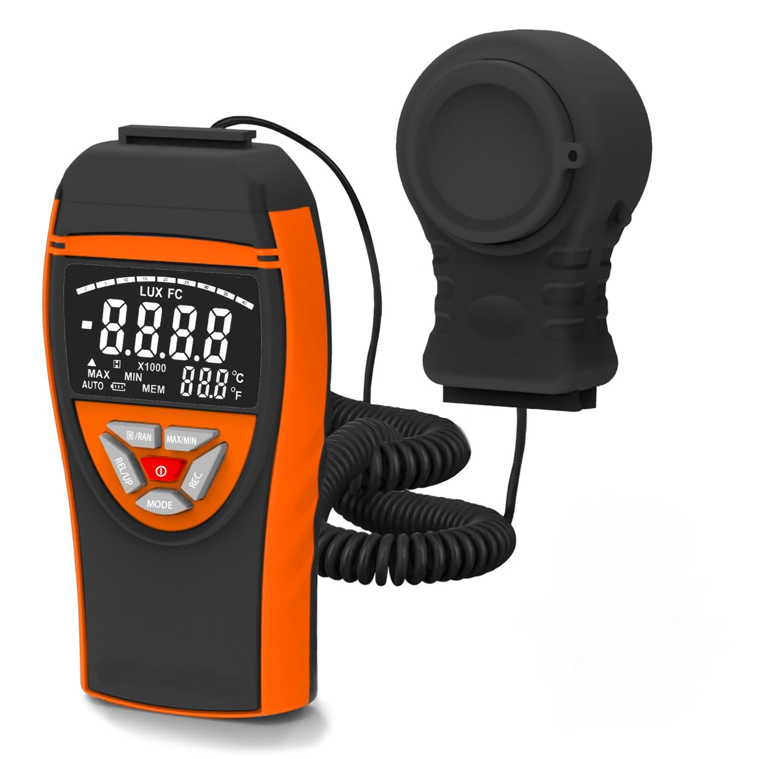HoldPeak HP-8801C Digital Light Meter Handheld detachable design can Measure ℃&℉, 0.1-400,000 Lux / 1-40,000 FC L, with Data Hold, LCD Display,Widely Used in Photography, Research, etc(Orange)