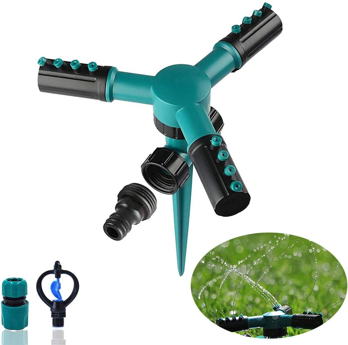Water Sprinkler Lawn Sprinklers Automatic for Garden Water Sprinklers for Lawns 360 Rotating Adjustable Lawn Irrigation System Watering Sprinkler Covering Large Area Design Durable 3 Arm
