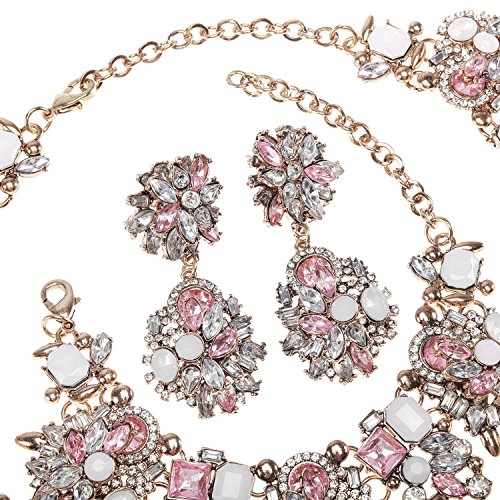 Holylove Light Pink Retro Style Statement Necklace Bracelet Earrings for Women Novelty Jewelry Set 1 with Gift Box-light pink 3pcs - Thumbnail 3