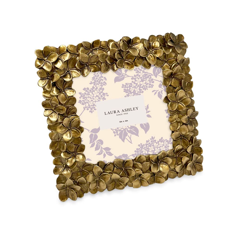 Laura Ashley 4x4 Gold Flower Textured Hand-Crafted Resin Picture Frame w/Easel & Hook for Tabletop & Wall Display, Decorative Floral Design Home Décor, Photo Gallery, Art (4x4, Gold) — image 1