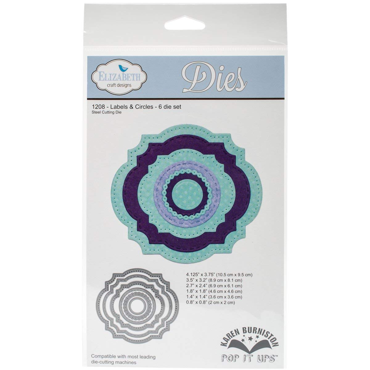 Elizabeth Craft Designs Labels & Circles Die, Metal, Grey, 25.9 x 14.5 x 0.2 cm