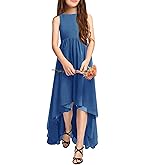Galawaqe Girls Semi Formal Dress Kids Cute A-Line Crewneck Long Chiffon Wedding Prom Party Gowns