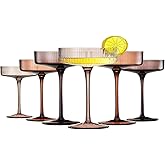 Khen Venus Colors 6 Pcs Ribbed Coupe Glasses, 10 oz Vintage Coupe Glass Set, Unique Martini Glass, Classic Cocktail Galssware, Bar Drinking Glasses Set Perfect for Cocktail, Wine, Champagne & Gift