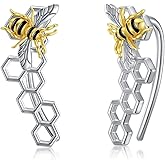 PELOVNY Hypoallergenic Cat/Bee/Penguin/Dog/Sunflower/Dandelion Climbers Earrings 925 Sterling Silver Cat/Honeycomb Bee/Puppy/Flower Crawler Earring Jewelry Graduation Christmas Birthday Gifts for Women Girls