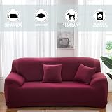 Teynewer 1-Piece Fit Stretch Sofa Cover 4 Seater Wine Red Elastic view 2