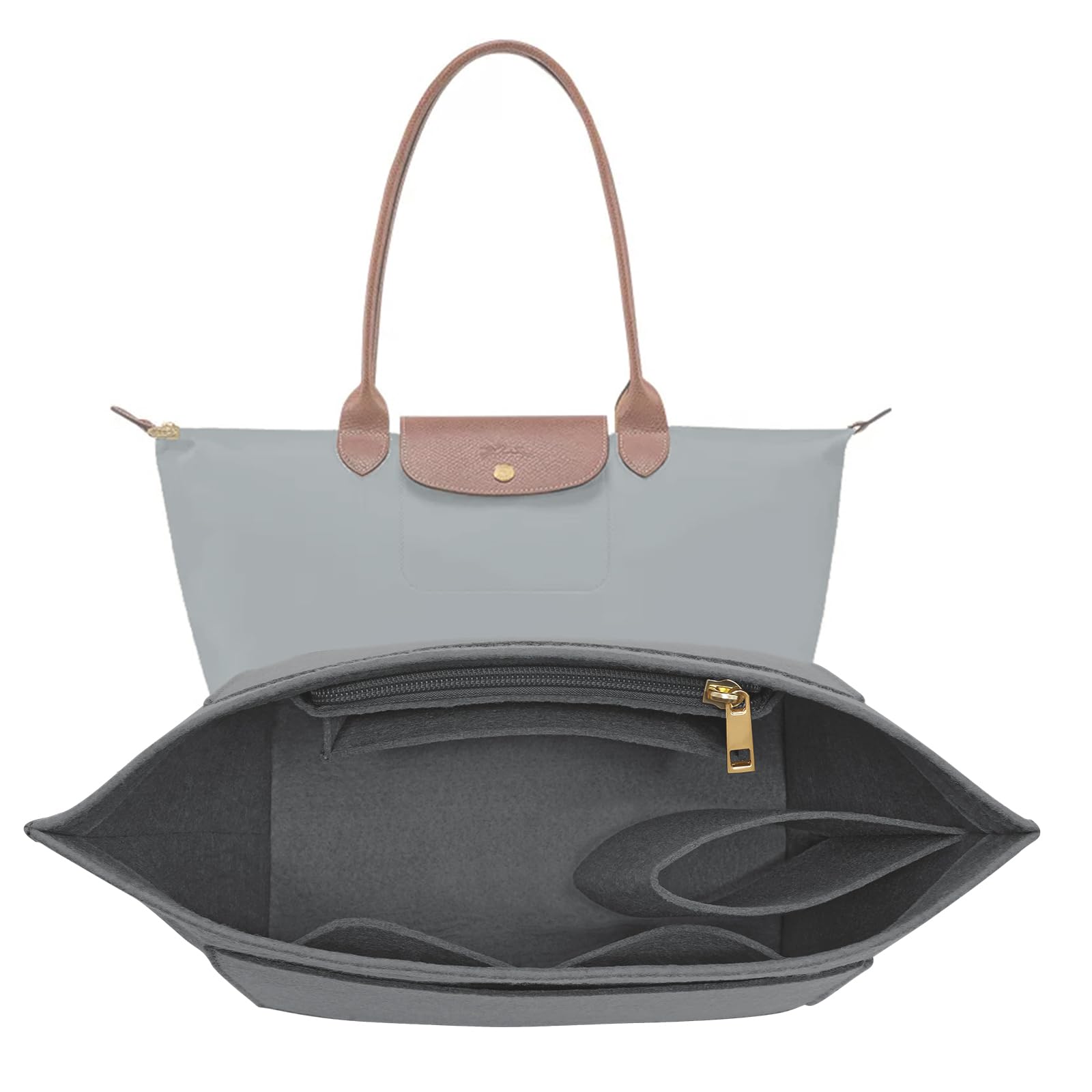 Photo 1 of LOUKAYCCI Felt Purse Organizer Insert for Longchamp Le Pliage M Handbag Insert (Medium,Gary)