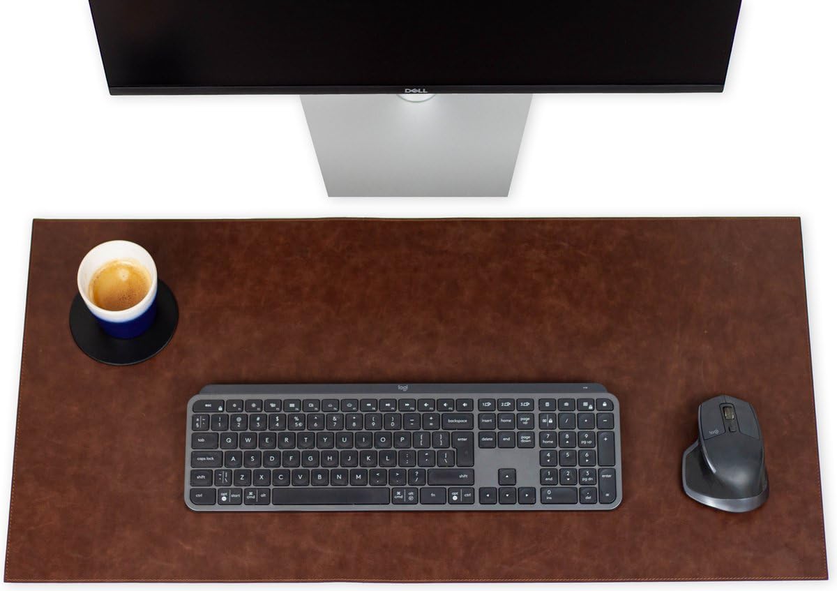 Brute Strength - Desk Mat - 40cm x 80cm - Cognac - Rectangle - High Quality PU Leather Desk Mat - Waterproof Writing Pad for Laptop Office and Home - Office Desk Mat