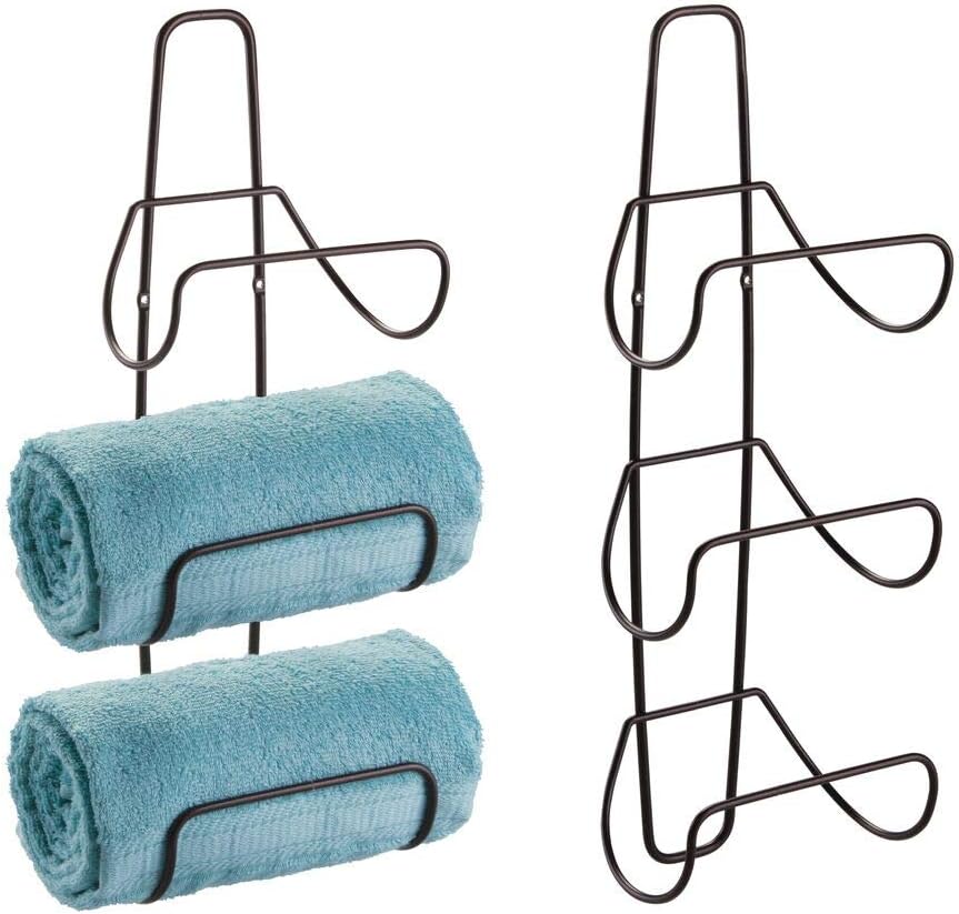 mDesign Metal Wall Mount 3 Level Bathroom Towel Rack Holder & Organizer - for Storage of Towels, Washcloths, Hand Towels, Robes - 2 Pack - Bronze: Home & Kitchen