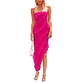 PRETTYGARDEN Summer Wedding Guest Dresses for Women 2026 Strapless Tube Ruffle Elegant Dinner Cocktail Long Spring Dress