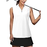 AURUZA Womens Golf Shirt, Sleeveless Polo Shirts for Women V Neck Zip Collar Athletic Workout Tennis Tank Top Summer Outfit(White, X-Large)