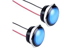 DMWD 22mm 110VAC 220VAC Metal Indicator Light 20mA Waterproof IP67 Single lamp LED Pilot Lamp Raised Head with Wire for Household appliances, DIY, Black Anodized Shell (Blue 2Pcs)