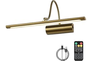 JOOSENLUX Battery Operated Picture Lights Gold Wall Lights Wireless Flexible Neck with Remote Rechargeable Wall Lights for Pictures 16" Dimmable Display Art Light with Timer 3000K Brass