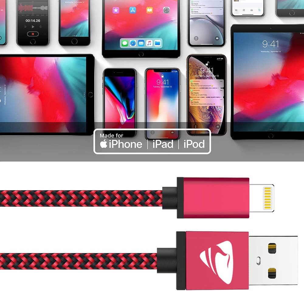 iPhone Charger Cord 4Pack iPhone Charger Cable MFi Certified Lightning Cable Fast iPhone Charging Cord Nylon Braided iPhone Charging Cable Compatible with Phone 11 Pro max/XR max/8/7/6/6s/SE 2020,iPad