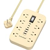 Beige Power Strip with USB Ports - 5 FT | 1625W Decorative Extension Cord with 8 AC Outlet 6 USB, Indoor Use for Beige Cream Desk Accessories Decor