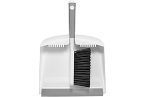 SetSail Mini Broom and Dustpan Set, Portable Cleaning Brush and Dustpan Combo Nesting Snap-On Handheld Dust Pan and Brush Set, Small Brush Dustpan for Kitchen, Desktop, Pet, Floor, Sofa, Grey White