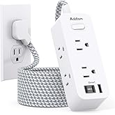 Power Bar 10FT, Flat Plug Extension Cord Indoor with 6 Outlets and 3 USB Ports(2 USB C), Power Bars with Surge Protector 900J