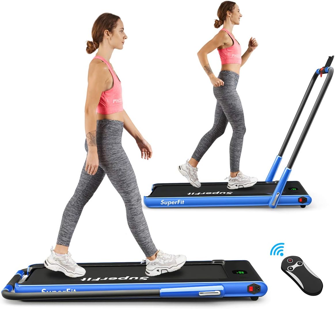 Goplus 2 in 1 Folding Treadmill, 2.25HP Under Desk Electric Treadmill, Installation-Free, with Remote Control, Bluetooth Speaker and LED Display, Walking Jogging Machine for Home/Office Use