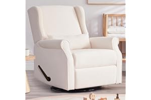 Eiayeebil Nursery Swivel Glider Recliner,Rocking Chair Nursery with Footrest,Rocking Recliner Chair for Nursery,Glider Rocker Recliner for Living Room & Bedroom,Beige