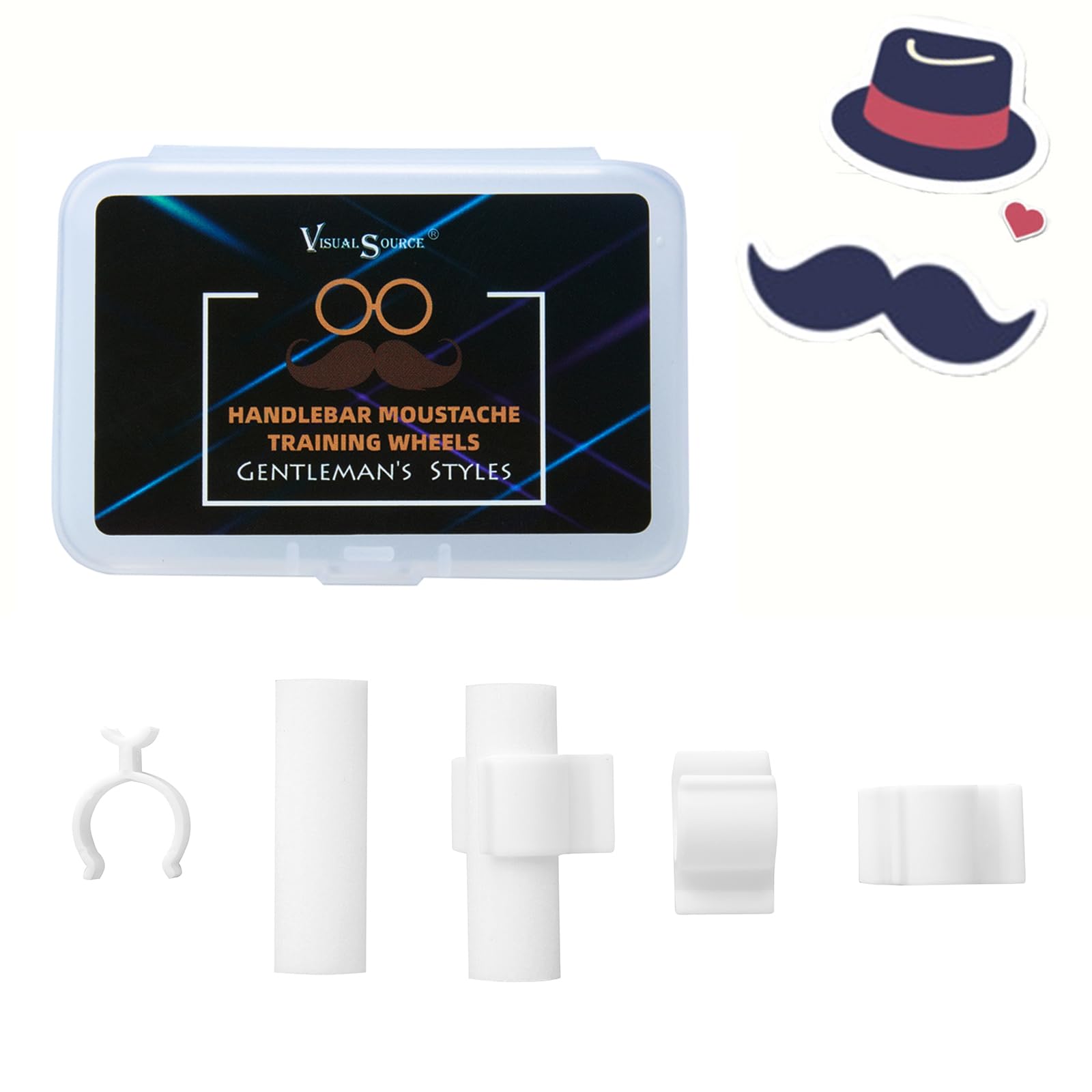 2 Pair Handlebar Moustache Training Wheels,Gentleman's Styles Mustache Stylist,Mustache Curler Shaping Tools for Father Boy Husband Boyfriend (White)