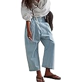 loveimgs Barrel Jeans for Women Wide Leg Mid Rise Denim Pants Baggy Casual Cropped Loose Fit Harem Pants