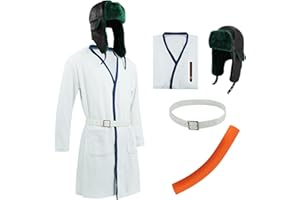 Jaugola Christmas Vacation Cousin Eddie Costume Role Play White Robe Belt with Trapper Hat for Men Halloween Party