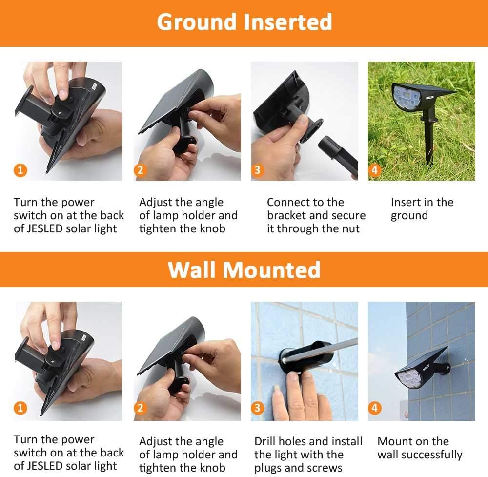 JESLED Solar Landscape Spot Lights, Warm White, Outdoor 14 LED Spotlight Dusk to Dawn, IP67 Waterproof Solar Powered 2-in-1 Wireless Landscaping Light for Yard Patio Garden Path Porch Walkway 2-Pack : Garden & Outdoor