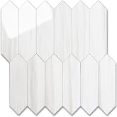Vamos Tile Glossy Dolomite White Backsplash Tile Peel and Stick, 12.8 x 12.8 Inch 10 Sheets Long Hexagon PVC Self Adhesive Mosaic Wall Tiles Stick on Backsplash for Kitchen and Bathroom